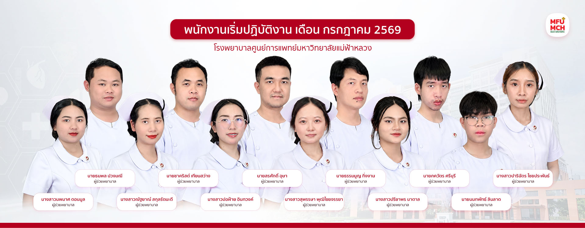 พนักงานเริ่มปฏิบัติงาน เดือน กรกฎาคม-2 2569 โรงพยาบาลศูนย์การแพทย์มหาวิทยาลัยแม่ฟ้าหลวง