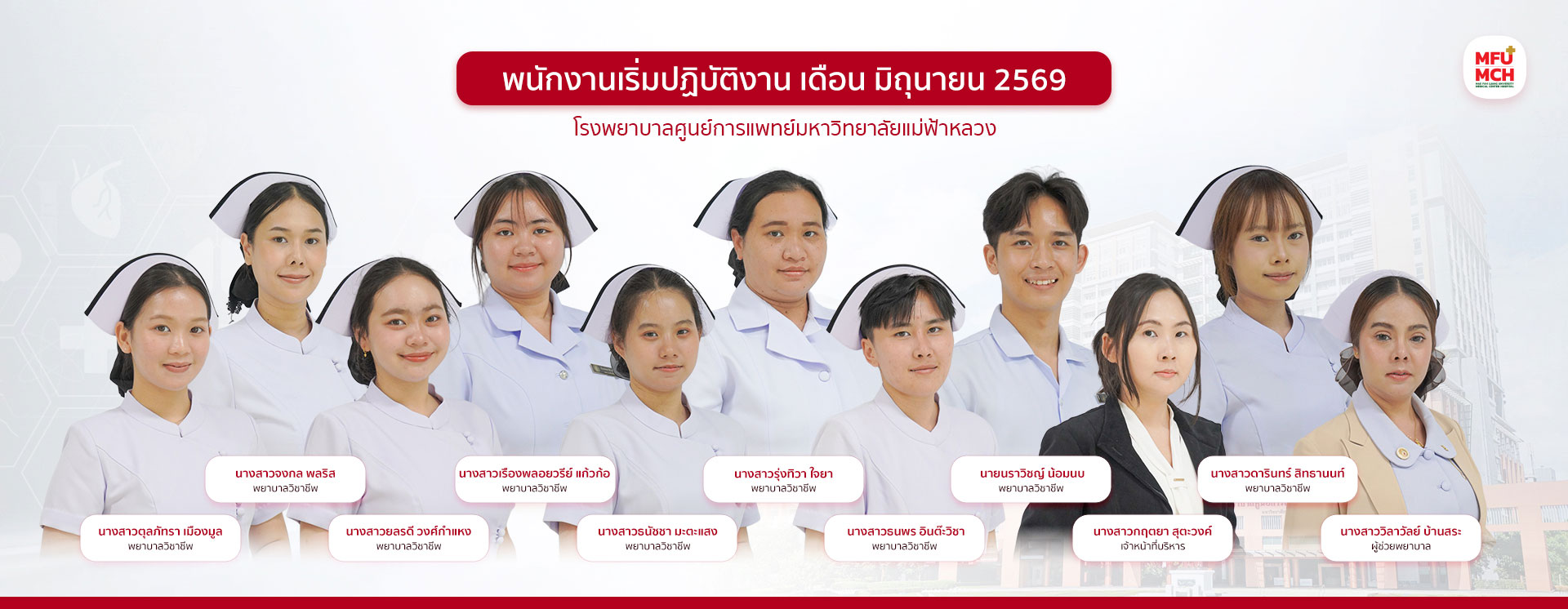 พนักงานเริ่มปฏิบัติงาน เดือน มิถุนายน-2 2569 โรงพยาบาลศูนย์การแพทย์มหาวิทยาลัยแม่ฟ้าหลวง